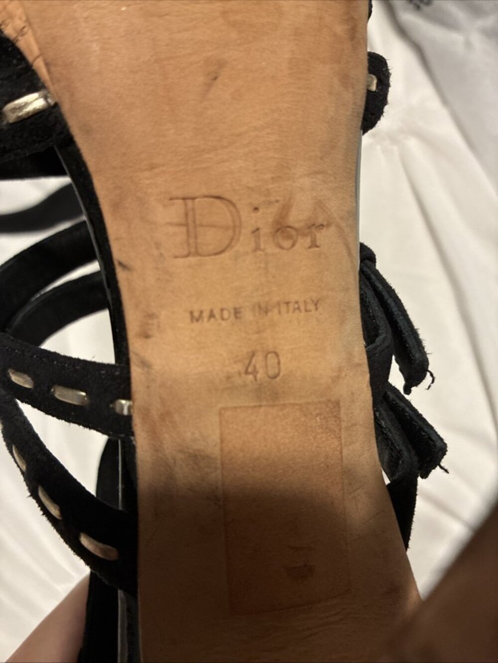 Christian Dior Black Gold Suede Leather High Heel Sandals 10 - Picture 7 of 7